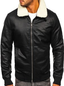 Bolf Herren Kunstlederjacke Schwarz  1178