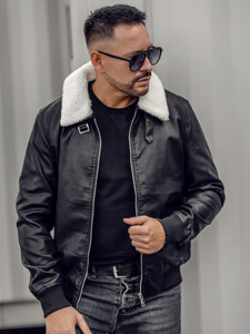 Bolf Herren Kunstlederjacke Schwarz  1178