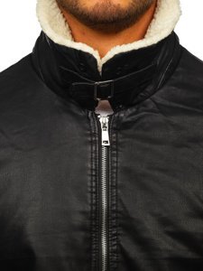 Bolf Herren Kunstlederjacke Schwarz  1178