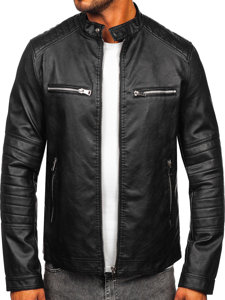 Bolf Herren Kunstlederjacke Schwarz  11Z8066