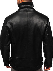 Bolf Herren Kunstlederjacke Warm Gefüttert Teddy Fell Schwarz  EX930