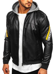 Bolf Herren Kunstlederjacke mit Kapuze Schwarz-Gelb  HY614