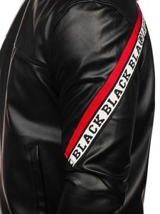 Bolf Herren Kunstlederjacke mit Kapuze Schwarz-Rot  HY614