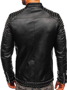 Bolf Herren Kunstlederjacke mit Nieten Schwarz  11Z8007