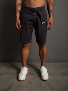 Bolf Herren Kurze Hose Shorts mit Gürtel Schwarzgrau  0010