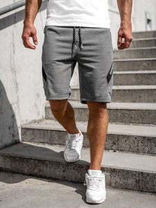 Bolf Herren Kurze Sporthose Shorts Grau-Weiß  Q3875