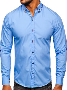 Bolf Herren Langarm Hemd Elegant Azurblau  3701