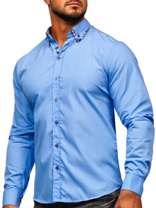 Bolf Herren Langarm Hemd Elegant Azurblau  3701