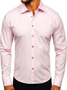 Bolf Herren Langarm Hemd Elegant Rosa  1703