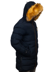 Bolf Herren Lange Gepolsterte Winterjacke Dunkelblau  6477