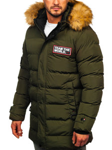 Bolf Herren Lange Gepolsterte Winterjacke Khaki  6476