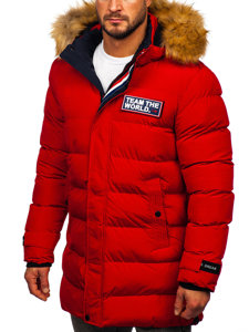 Bolf Herren Lange Gepolsterte Winterjacke Rot  6477