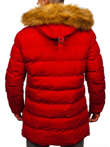 Bolf Herren Lange Gepolsterte Winterjacke Rot  6477