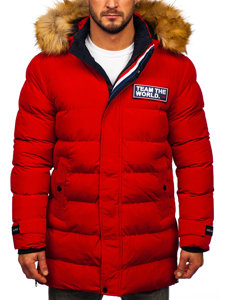 Bolf Herren Lange Gepolsterte Winterjacke Rot  6477