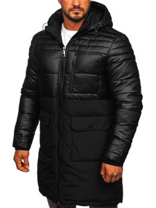 Bolf Herren Lange Gepolsterte Winterjacke Schwarz  22M62