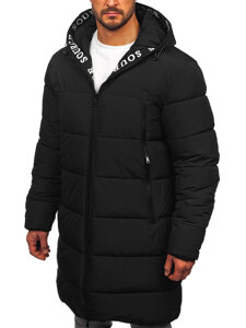 Bolf Herren Lange Gepolsterte Winterjacke mit Kapuze Schwarz  22M329