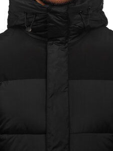 Bolf Herren Lange Gepolsterte Winterjacke mit Kapuze Schwarz  31M5016