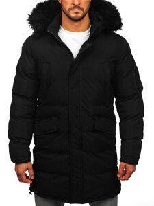 Bolf Herren Lange Gepolsterte Winterjacke mit Kapuze Schwarz  8011