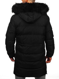 Bolf Herren Lange Gepolsterte Winterjacke mit Kapuze Schwarz  8011