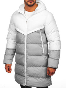 Bolf Herren Lange Winterjacke Weiß-Grau  CS1007