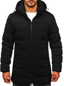 Bolf Herren Lange Winterjacke mit Kapuze Schwarz  51M2205