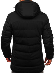 Bolf Herren Lange Winterjacke mit Kapuze Schwarz  51M2205