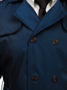 Bolf Herren Mantel Zweireihiger Trenchcoat mit Hochkragen und Gürtel Hellblau  0001