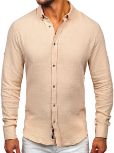 Bolf Herren Musselin Hemd Langarm Beige 22746