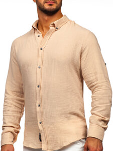 Bolf Herren Musselin Hemd Langarm Beige 22746