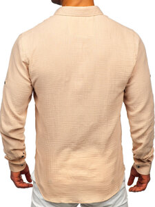 Bolf Herren Musselin Hemd Langarm Beige 22746