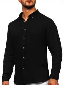 Bolf Herren Musselin Hemd Langarm Schwarz  22746