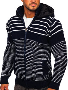 Bolf Herren Pullover mit Reißverschluss und Kapuze Warme Sweatjacke Dunkelblau  2031