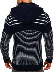 Bolf Herren Pullover mit Reißverschluss und Kapuze Warme Sweatjacke Dunkelblau  2031