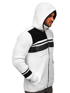 Bolf Herren Pullover mit Reißverschluss und Kapuze Warme Sweatjacke Weiß  2051