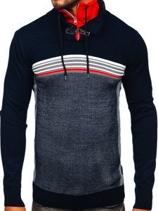 Bolf Herren Pullover mit Stehkragen Dunkelblau 1051