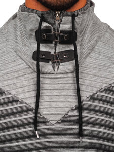 Bolf Herren Pullover mit Stehkragen Grau  1008