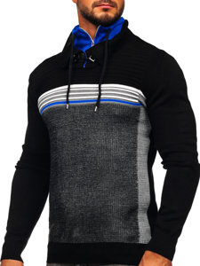 Bolf Herren Pullover mit Stehkragen Schwarz 1051