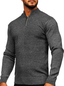 Bolf Herren Pullover mit Stehkragen Schwarzgrau S8205