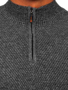 Bolf Herren Pullover mit Stehkragen Schwarzgrau S8205