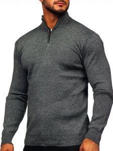 Bolf Herren Pullover mit Stehkragen Schwarzgrau  S8274