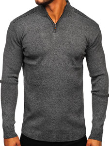 Bolf Herren Pullover mit Stehkragen Schwarzgrau  S8279