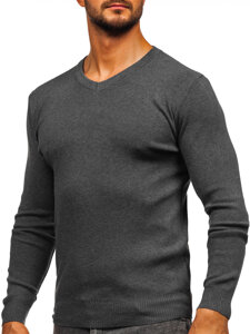 Bolf Herren Pullover mit V-Auschchnitt Schwarzgrau H2405