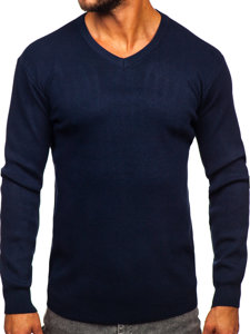 Bolf Herren Pullover mit V-Ausschnitt Basic Dunkalblau  S8533