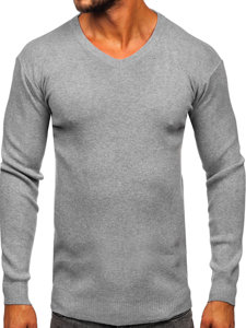 Bolf Herren Pullover mit V-Ausschnitt Basic Grau  S8533