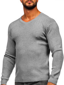 Bolf Herren Pullover mit V-Ausschnitt Basic Grau  S8533