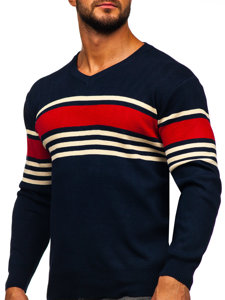 Bolf Herren Pullover mit V-Ausschnitt Dunkalblau  S8536