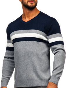 Bolf Herren Pullover mit V-Ausschnitt Grau  S8535