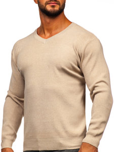 Bolf Herren Pullover mit V-Ausschnitt basic Beige   S8530