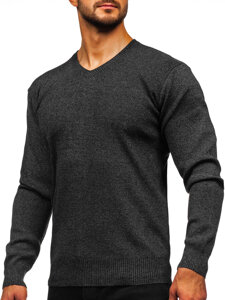 Bolf Herren Pulover mit V-Ausschnitt Schwarzgrau S8725