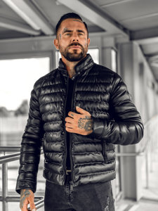 Bolf Herren Sepolsterte Kunstlederjacke Schwarz  0021C